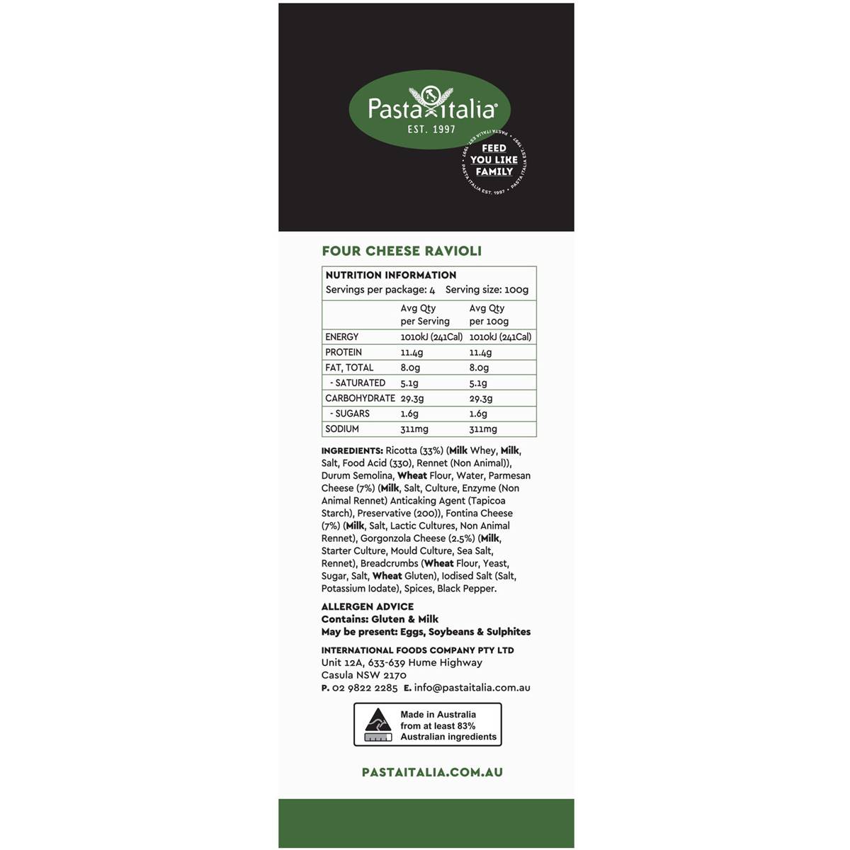 Pasta Italia Gourmet 4 Cheese Ravioli 400g Woolworths