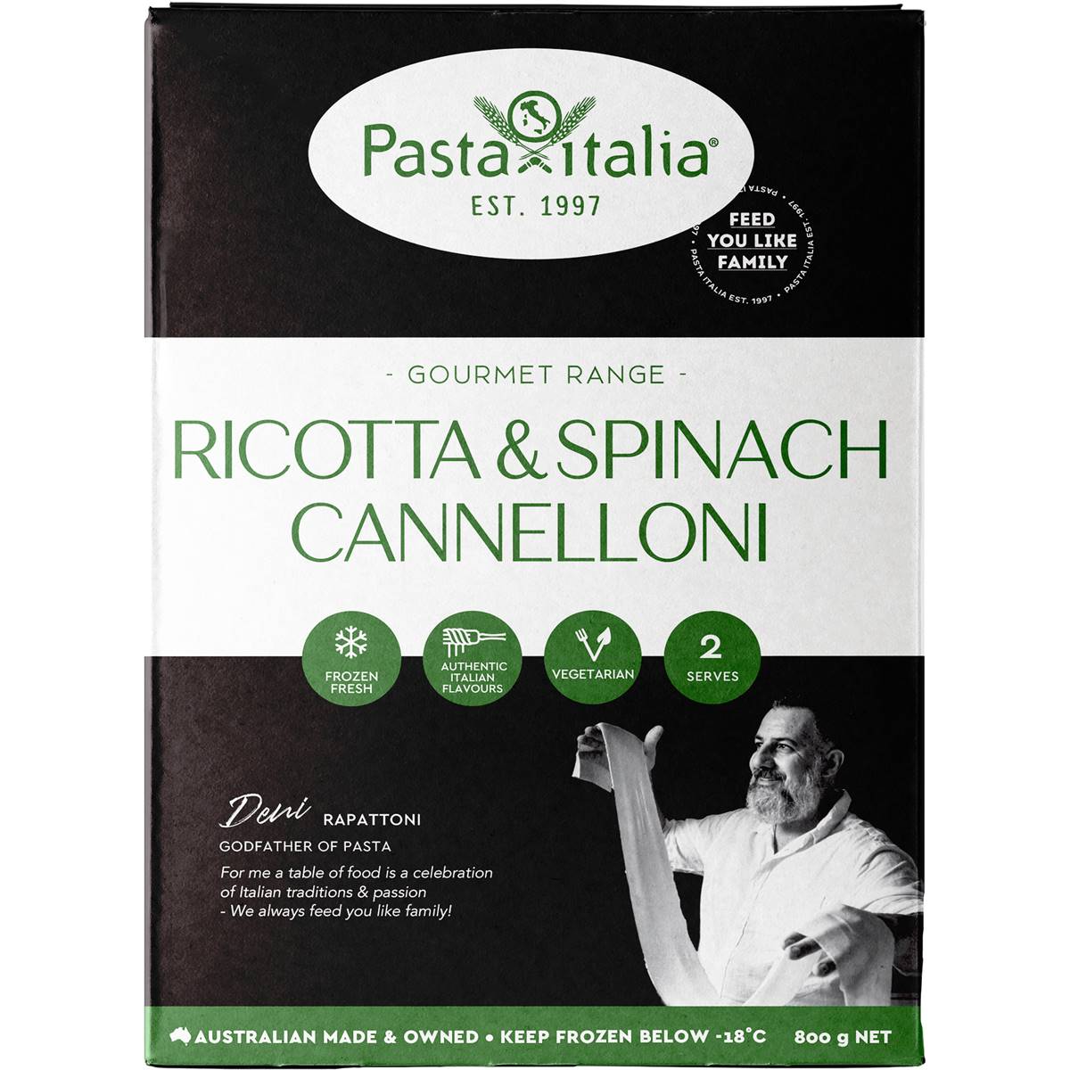 Pasta Italia Gourmet Spinach & Ricotta Cannelloni Frozen Meal 800g