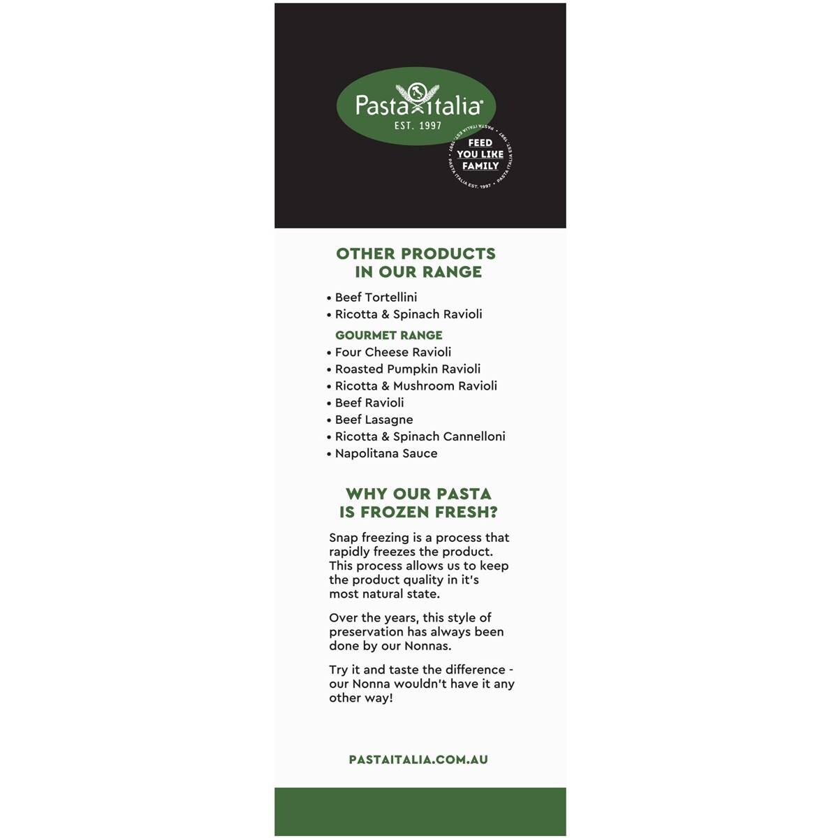 Pasta Italia Gourmet Spinach & Ricotta Ravioli Frozen Meal 400g