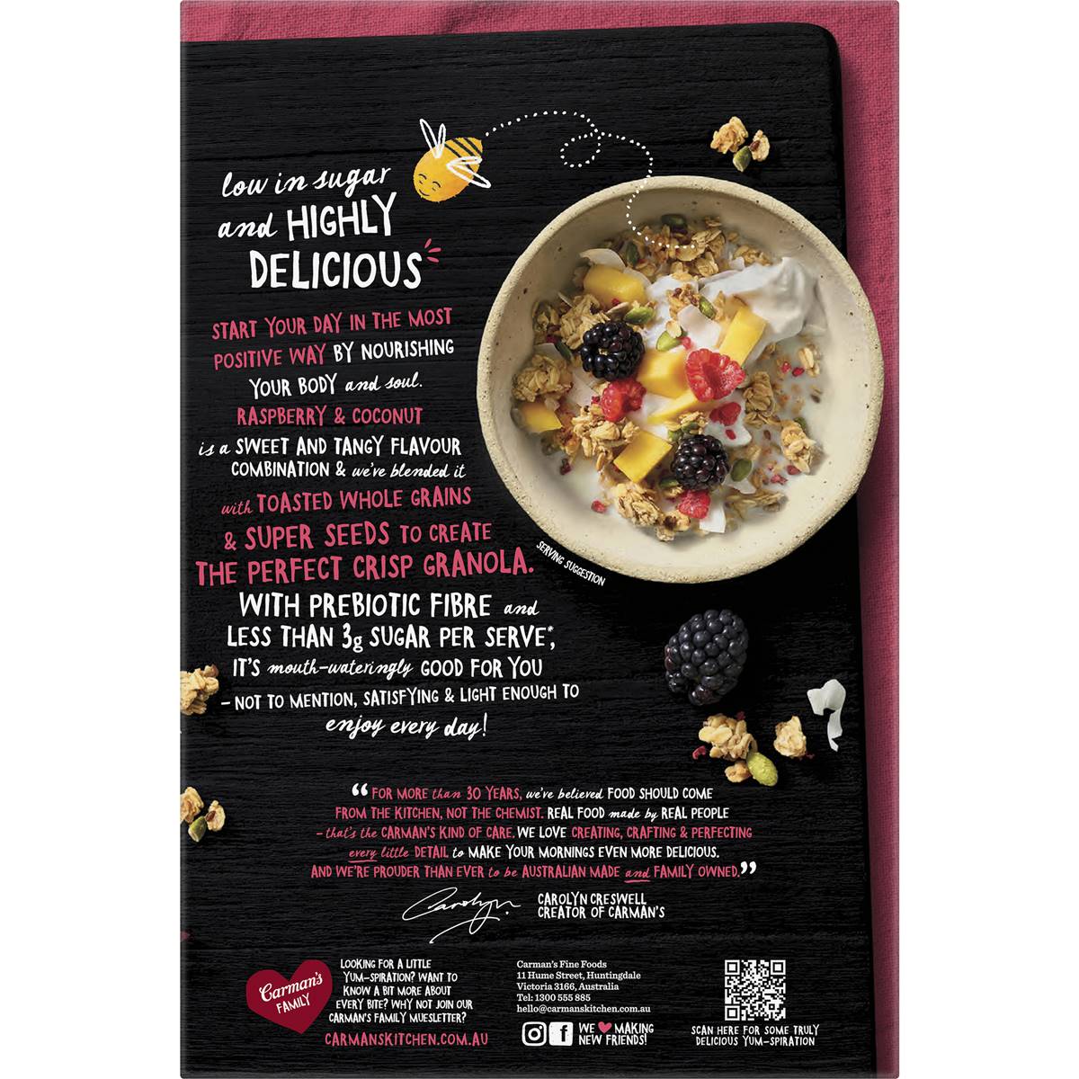 Carman's Granola Raspberry & Coconut Low Sugar 450g Woolworths