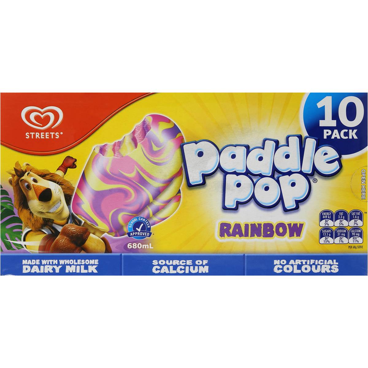 Paddle Pop Reduced Fat Ice Cream Rainbow 10pk 680ml | Woolworths