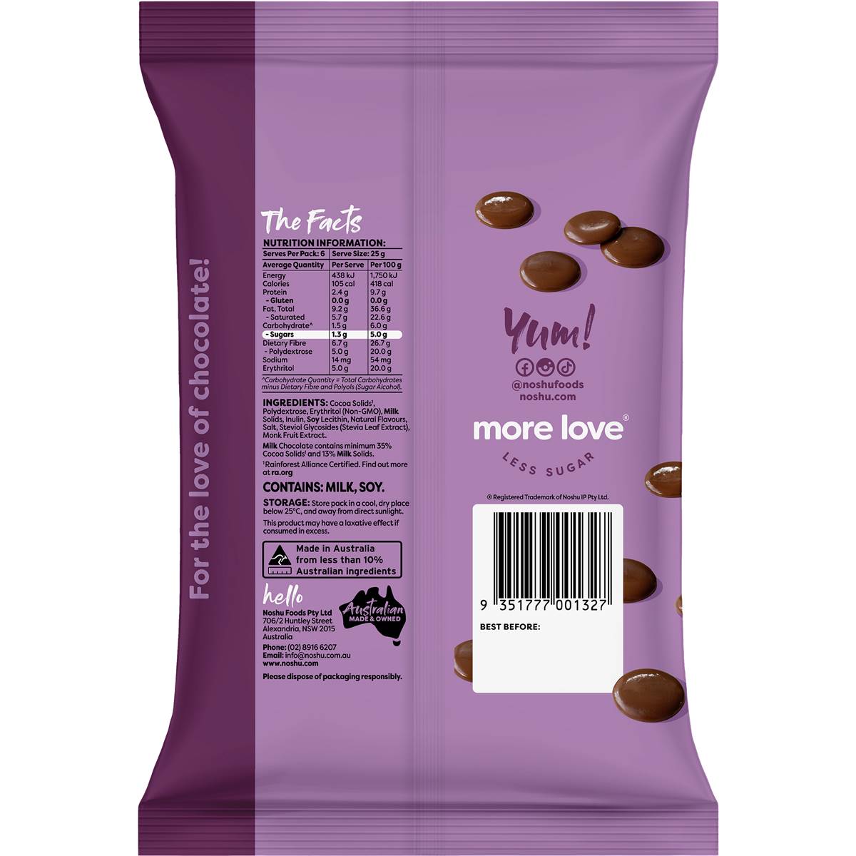 Noshu 95 Sugar Free Milk Chocolate Melts 150g Woolworths