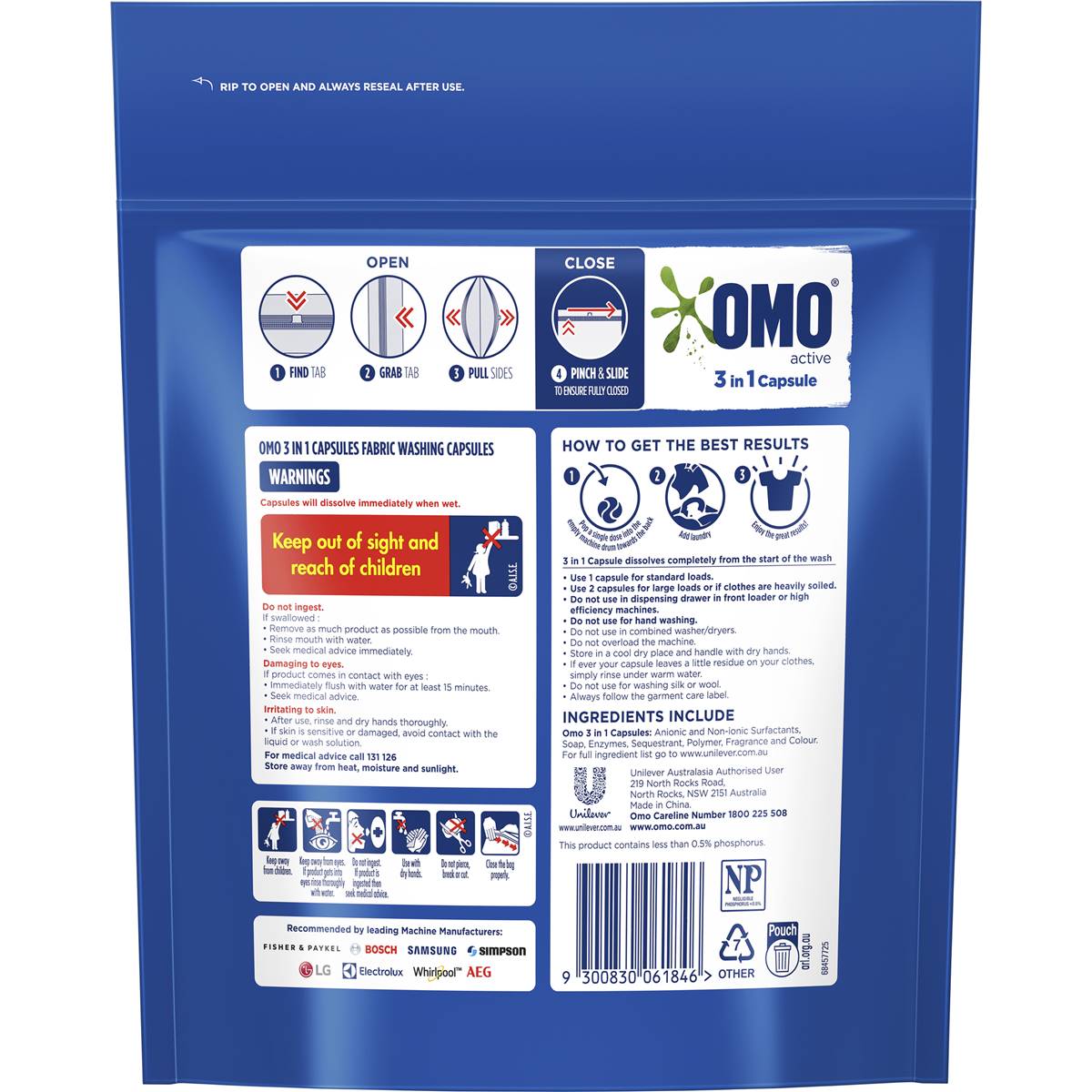 Omo Laundry Capsules 3 In 1, Active 17 Pack Woolworths