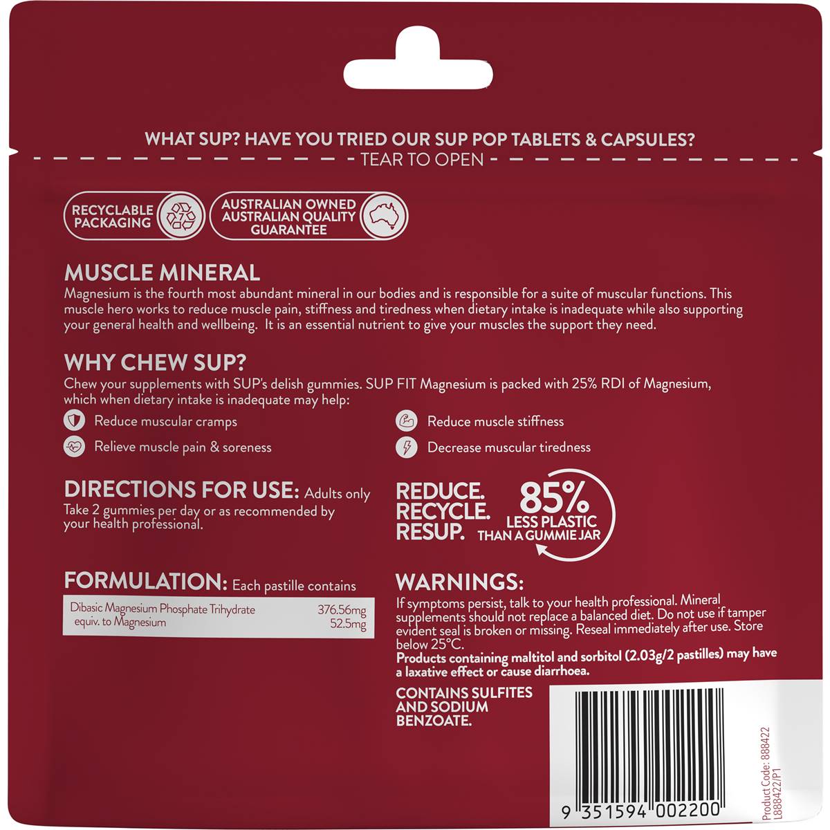 Sup Sup Fit Magnesium Gummies Orange Flavour 60 Pack Woolworths
