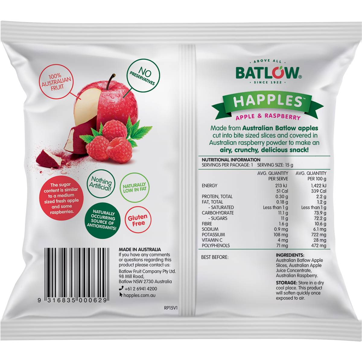 Gina's Table Happles Apple & Raspberry Bites 15g | Woolworths