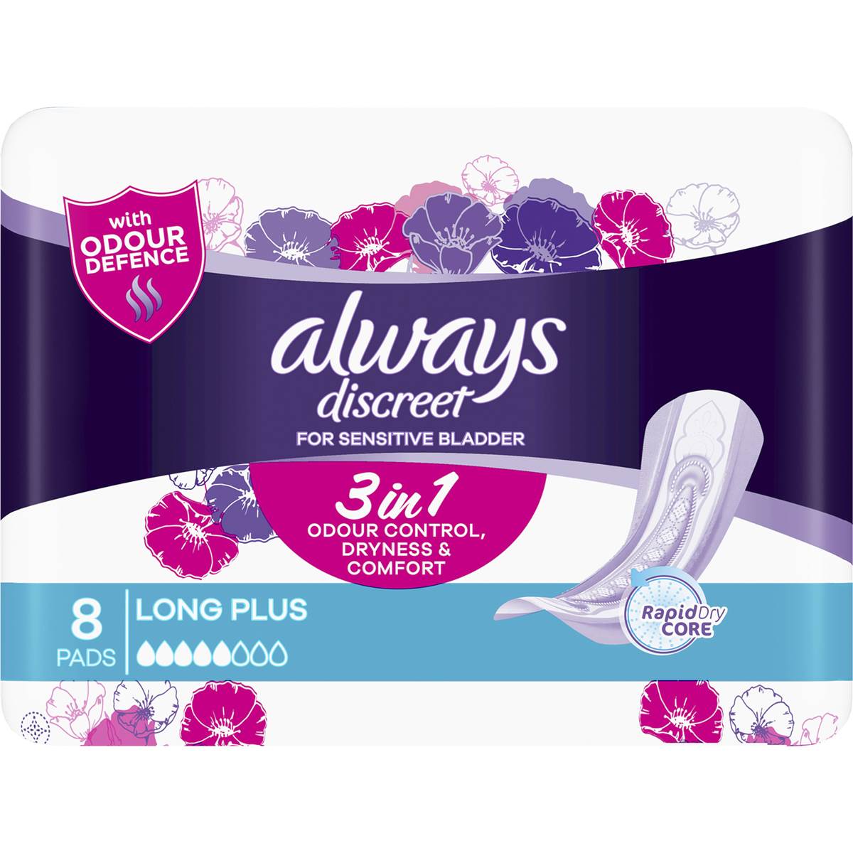 Always Discreet Pads Long Plus 8 Pack | Woolworths