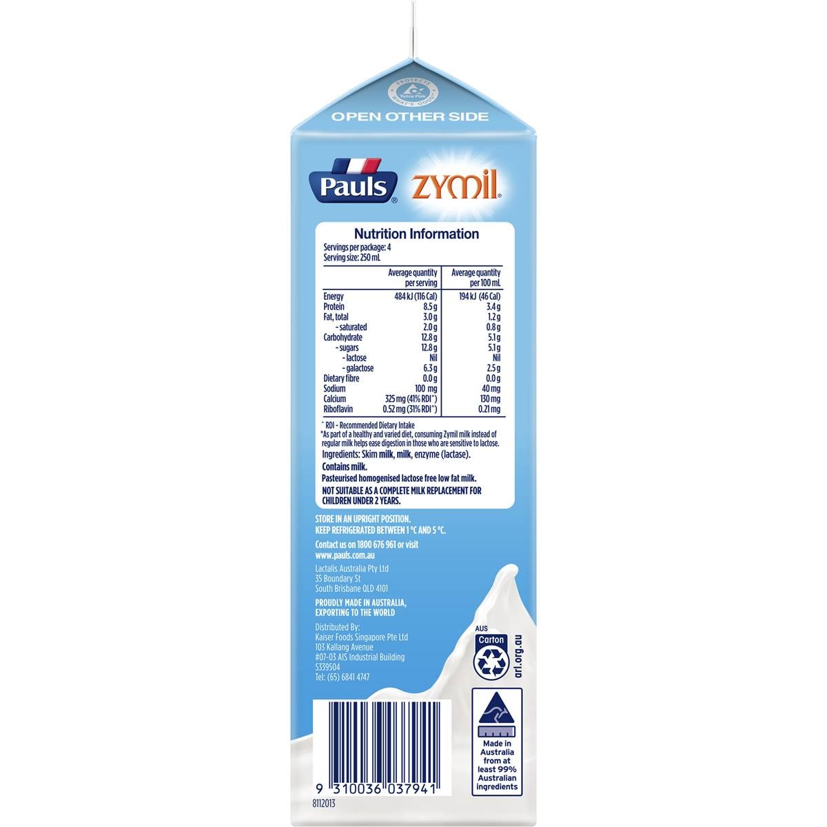 Pauls Zymil Light Lactose Free Milk 1l Woolworths