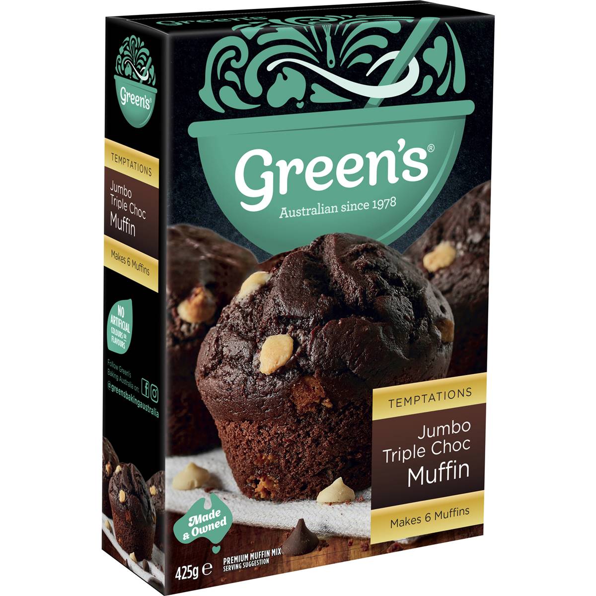 Green's Temptations Jumbo Triple Choc Muffin Mix 425g Woolworths