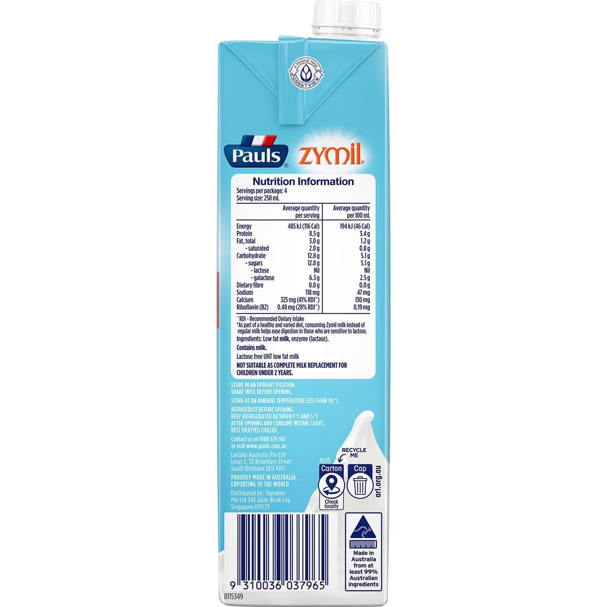 Pauls Zymil Lactose Free Long Life Milk 1l Woolworths