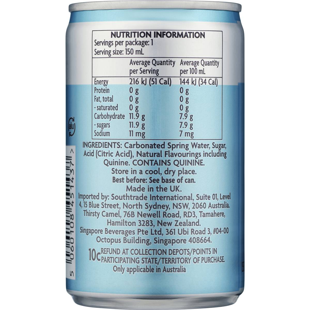 Fevertree Mediterranean Tonic Cans 150 Ml X8 Pack Woolworths