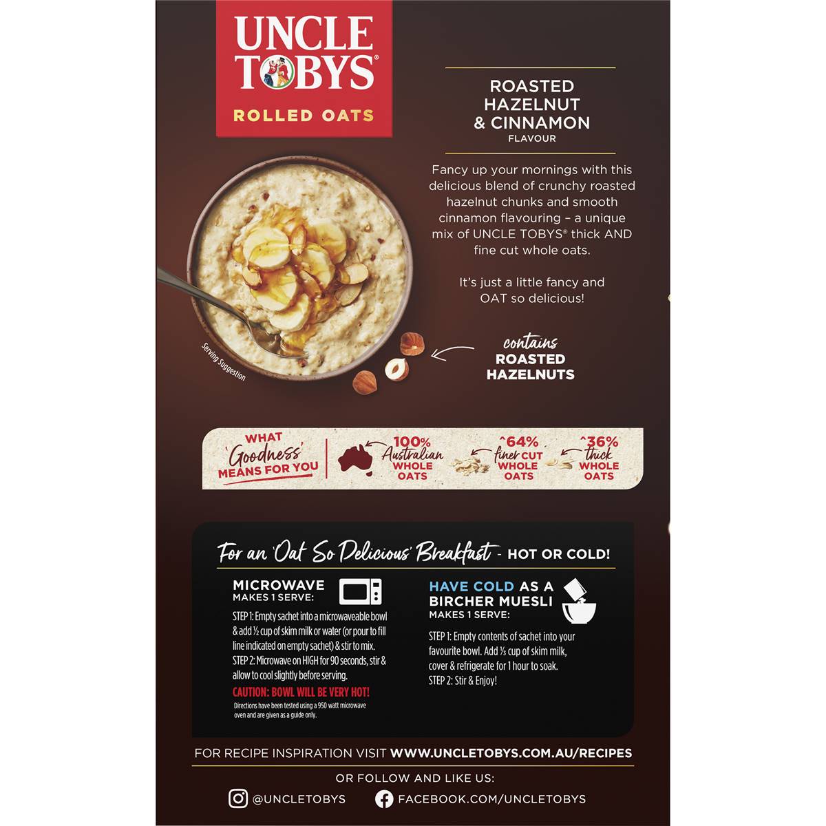 Uncle Tobys Oats Delicious Blends Hazelnut & Cinnamon Porridge 320g