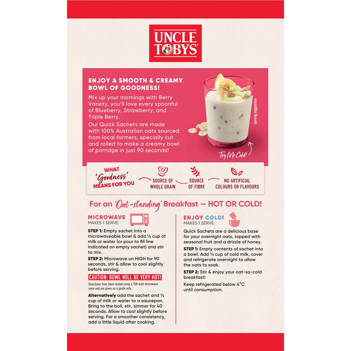 Uncle Tobys Oats Quick Sachets Berry Variety Porridge 350g Woolworths