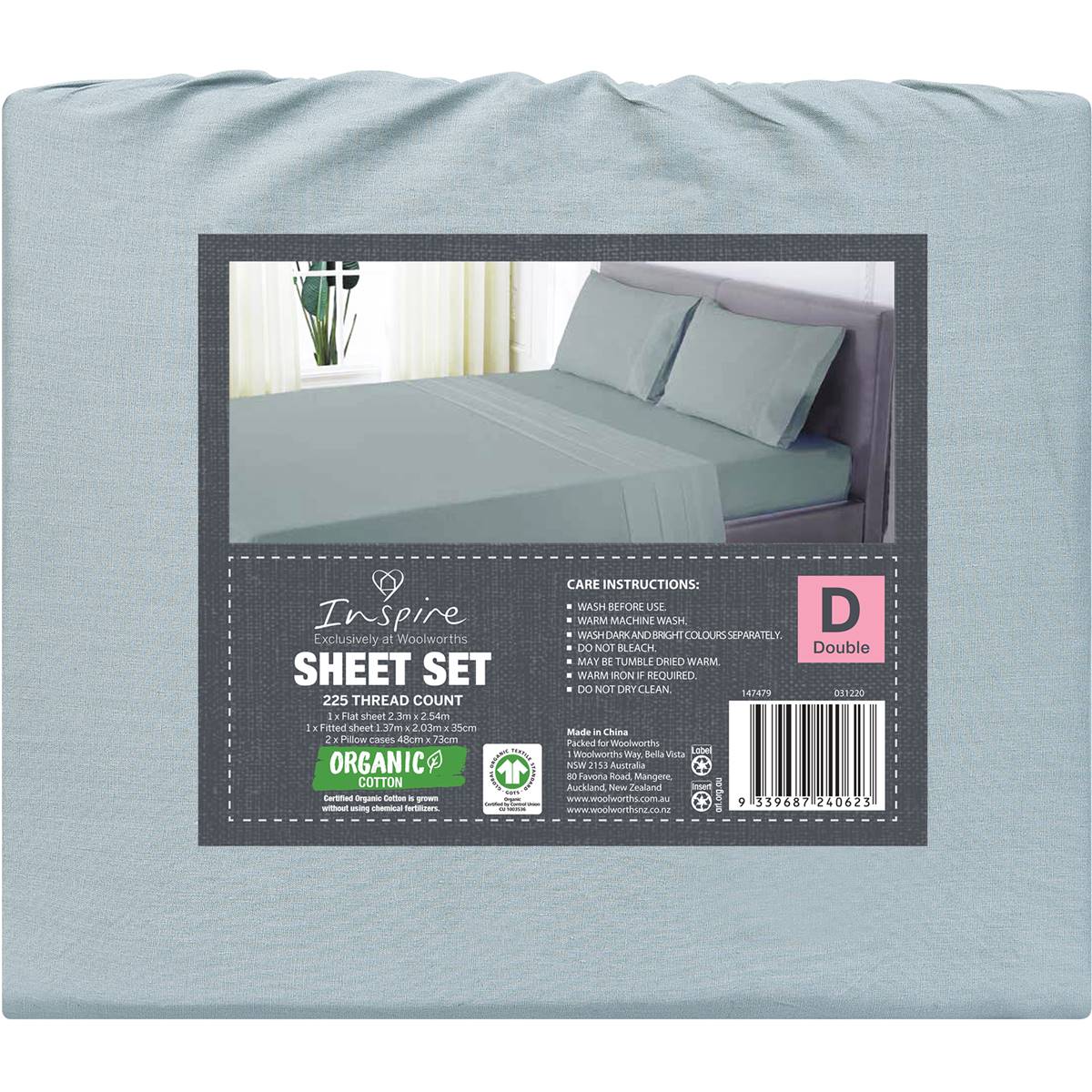 Inspire Organic Cotton Sheet Set Double Each Woolworths