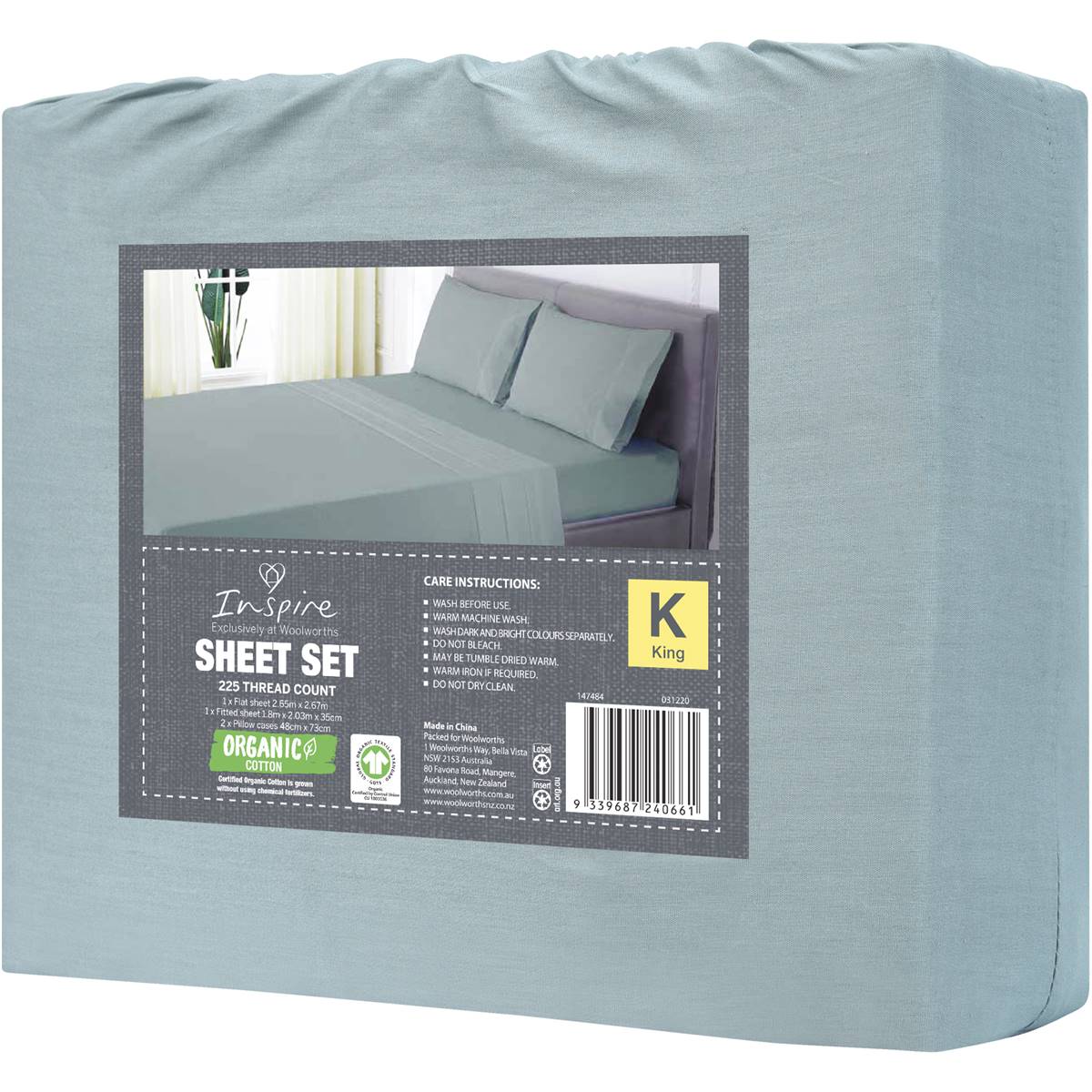 Inspire Organic Cotton Sheet Set King Each Woolworths