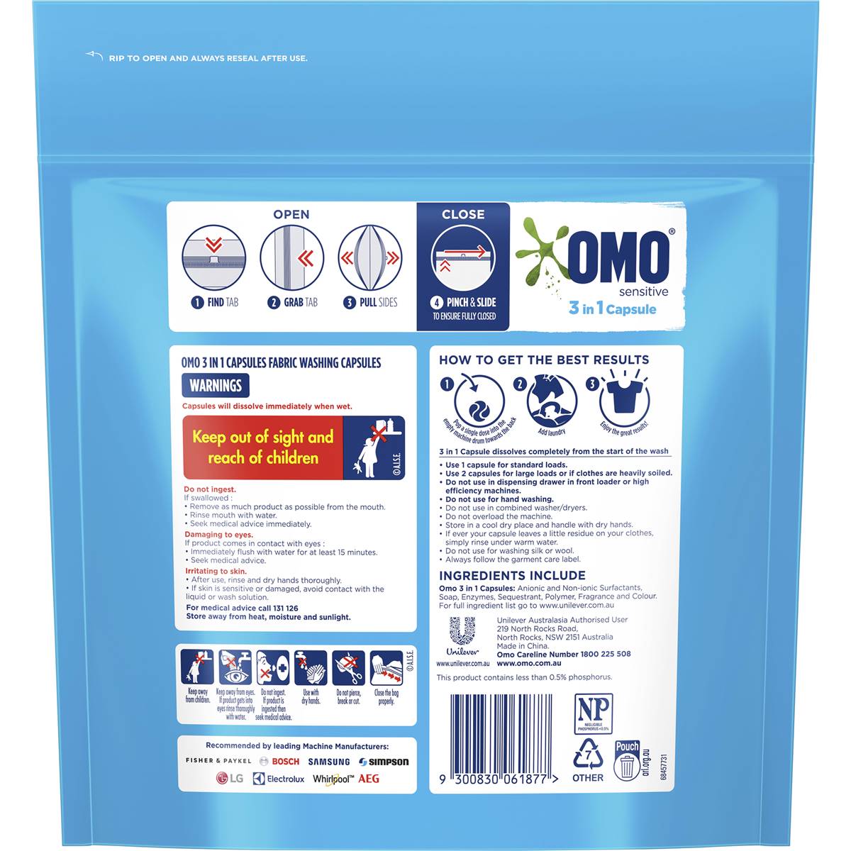 Omo Laundry Capsules 3 In 1, Sensitive 28 Pack Woolworths