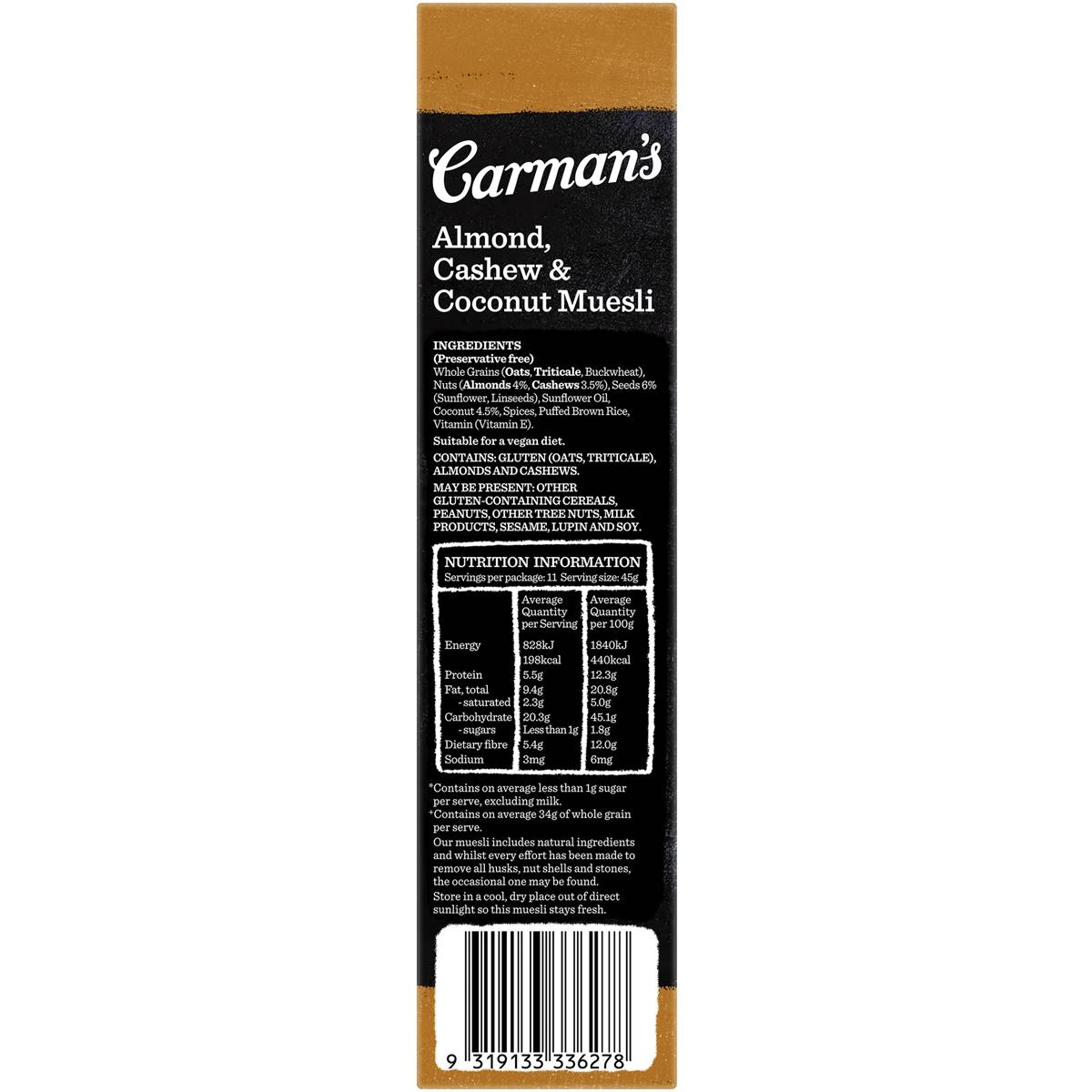 carman's almond cashew and coconut muesli