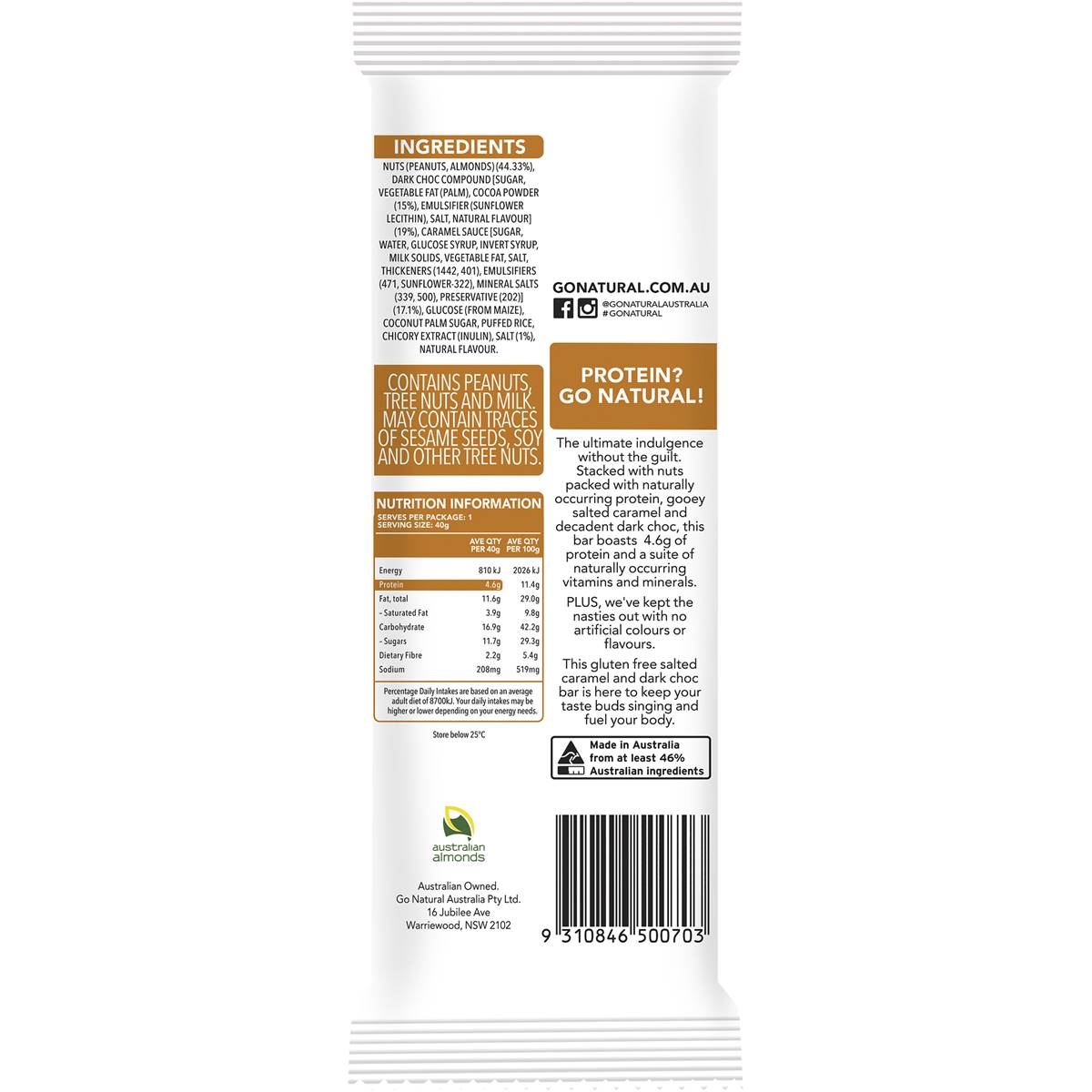 Go Natural Choc Salted Caramel Bar 40g | Woolworths