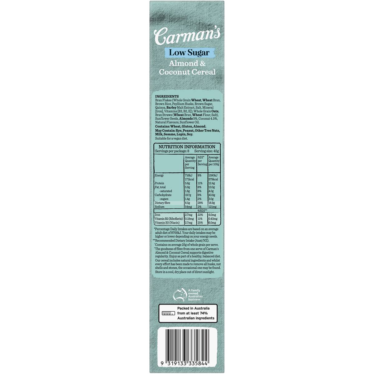 Carman's Goodness & Grains Low Sugar Almond & Coconut Flakes 375g ...