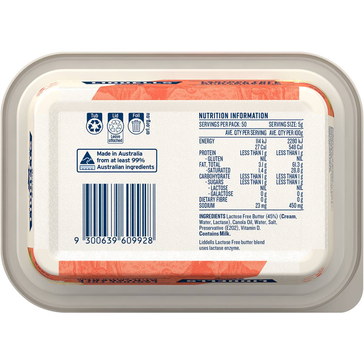 Liddells Lactose Free Spreadable Salted Butter Blend 250g Woolworths