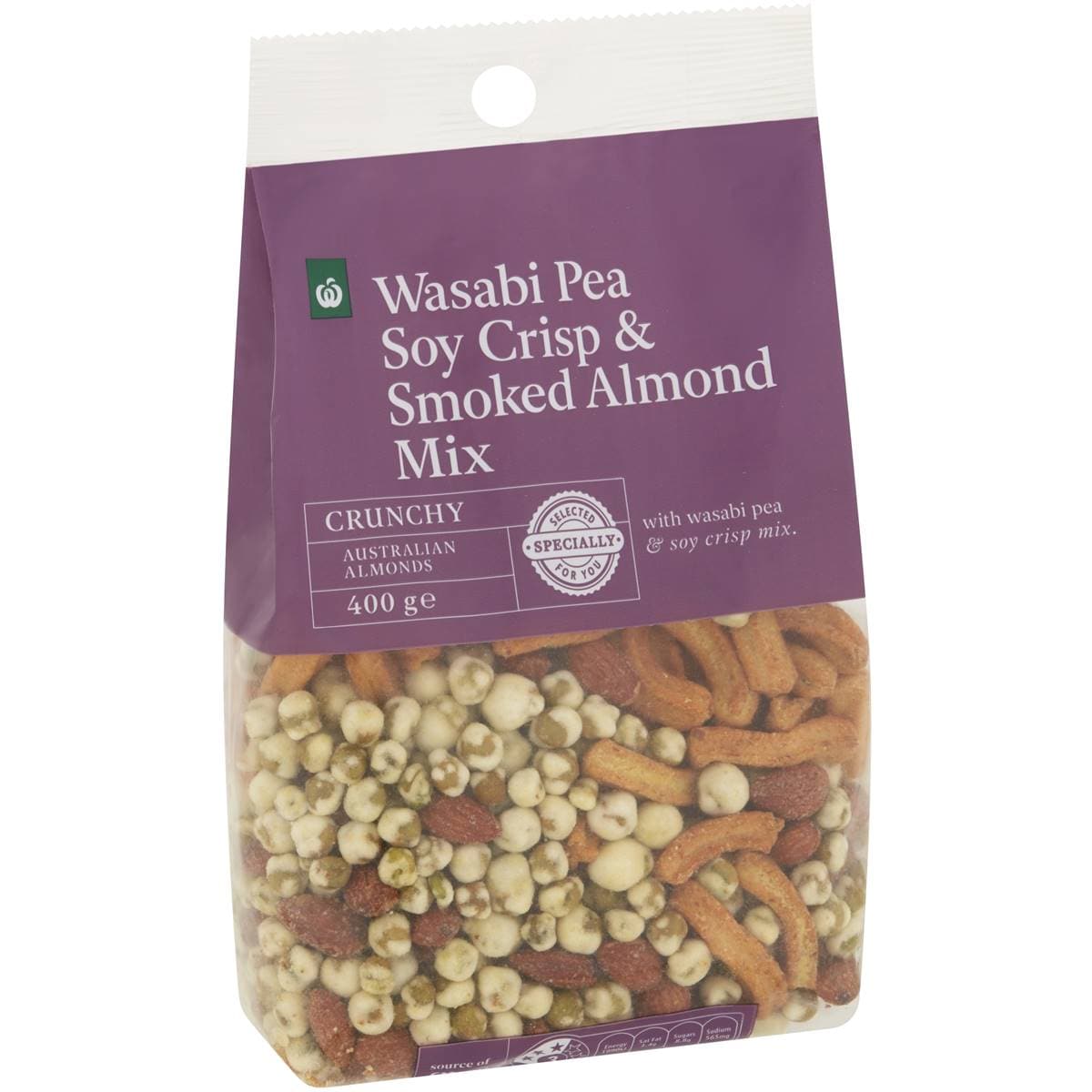 Woolworths Wasabi Pea Soy Crisp & Smoked Almond Mix 400g Woolworths