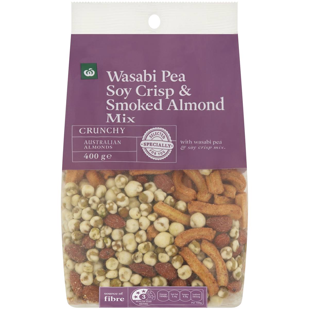 Woolworths Wasabi Pea Soy Crisp & Smoked Almond Mix 400g Woolworths