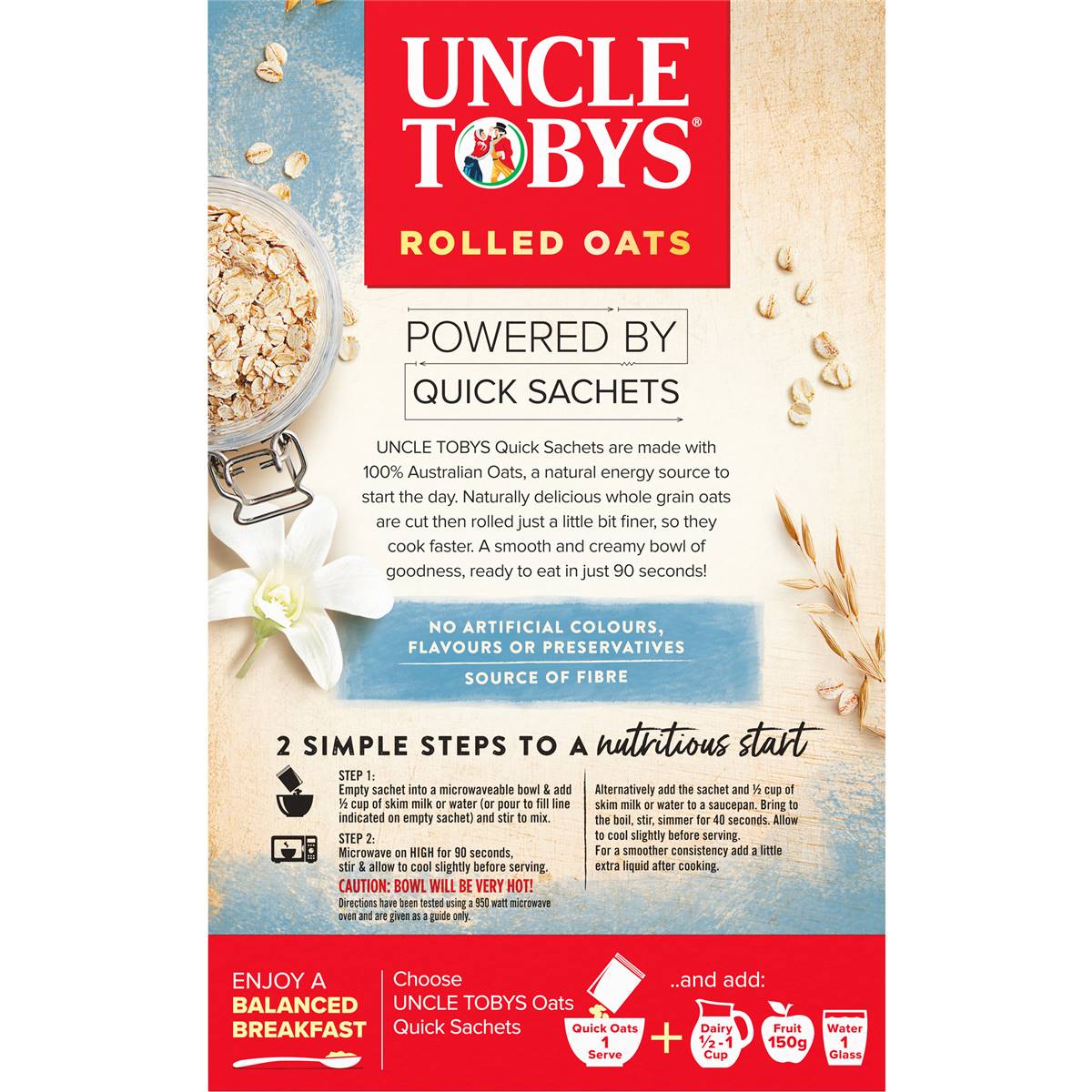 Uncle Tobys Oats Quick Sachets Family Pack Creamy Vanilla Porridge 700g