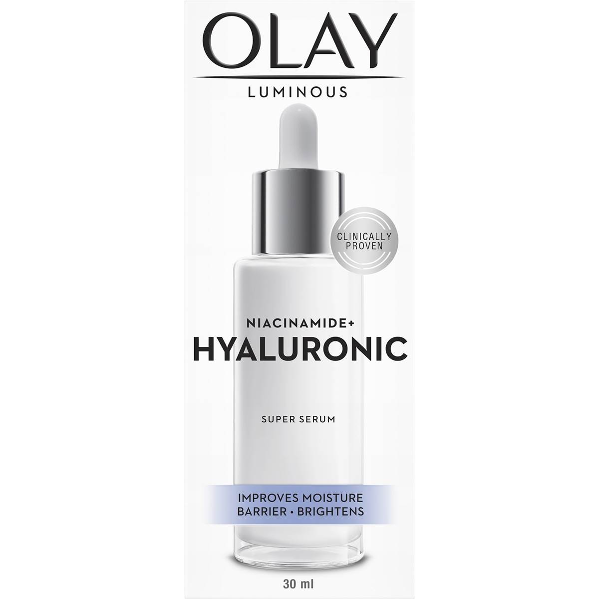 Olay Luminous Niacinamide + Hyaluronic Face Super Serum 30ml | Woolworths