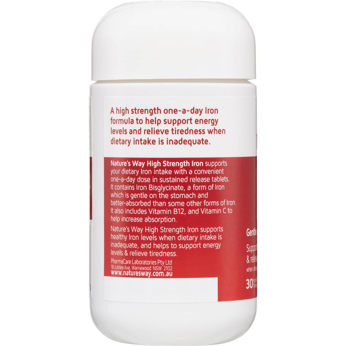 Nature's Way High Strength Iron + Vitamin C & B12 Tablets 30 Pack