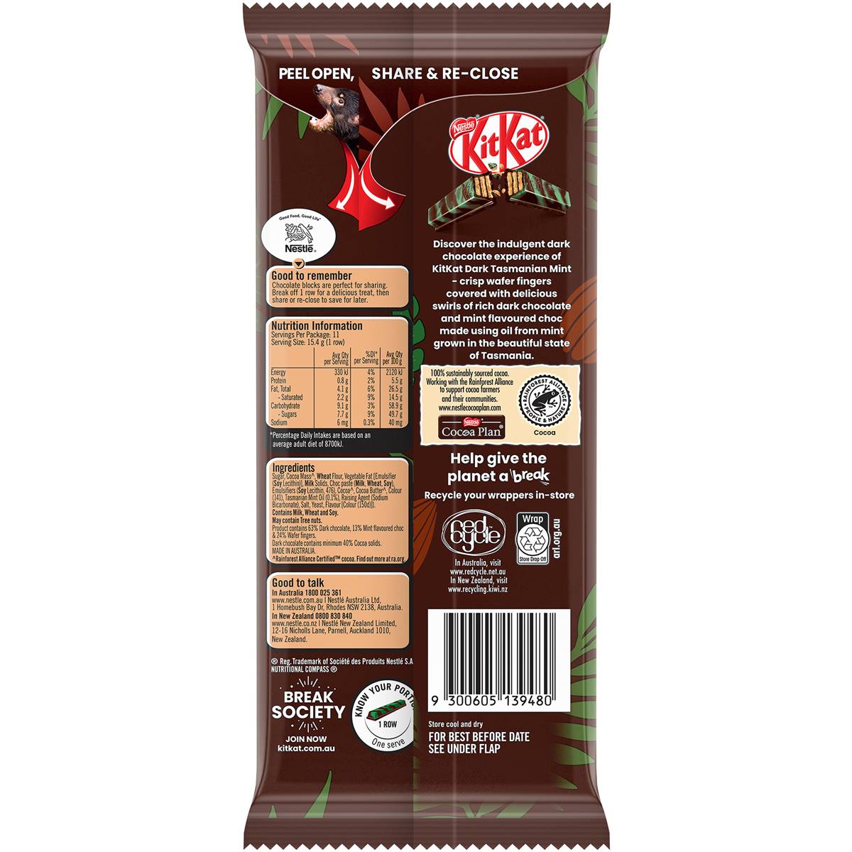Kitkat Dark With Tasmanian Mint Block 170g Woolworths