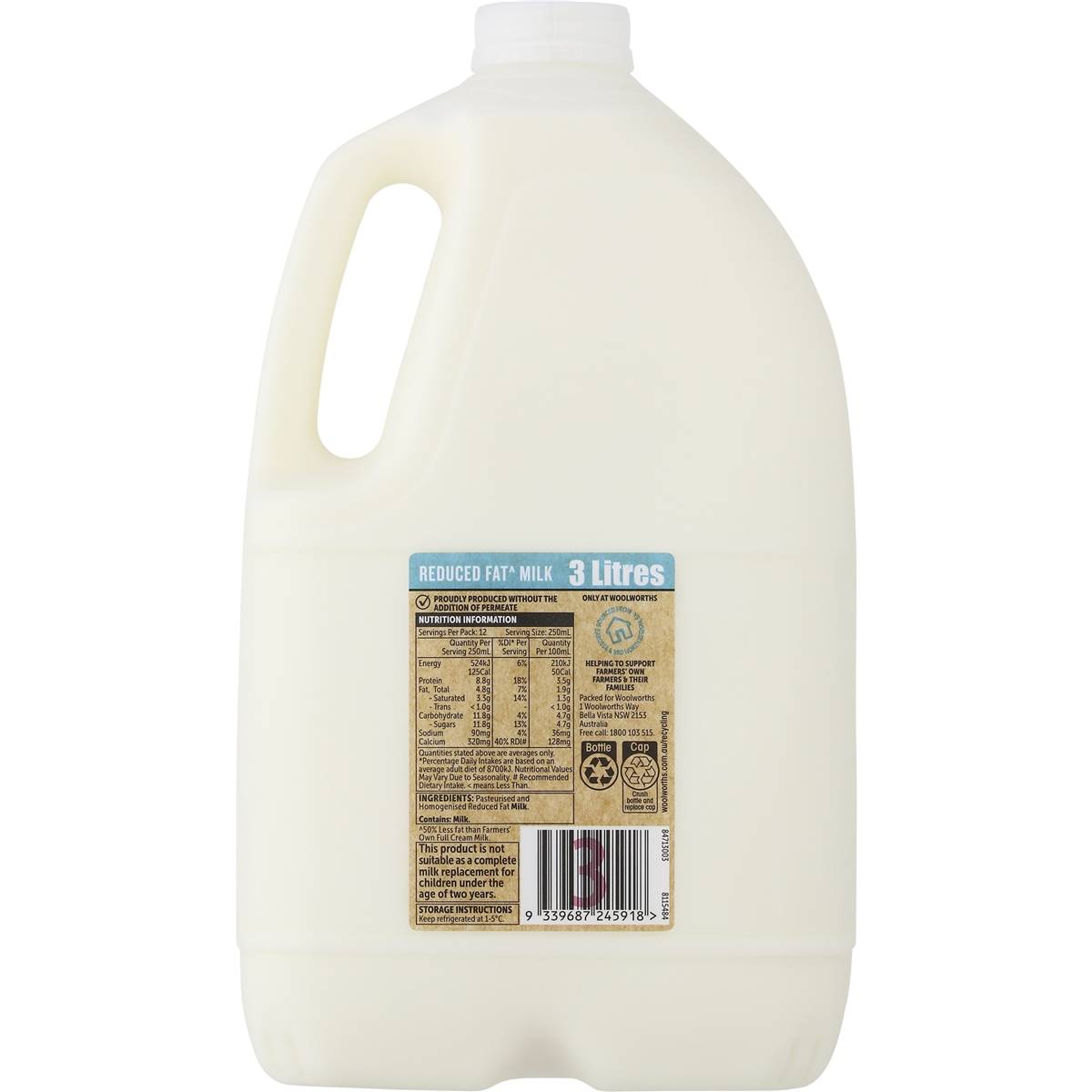 Farmers Own Reduced Fat Milk 3l | Woolworths