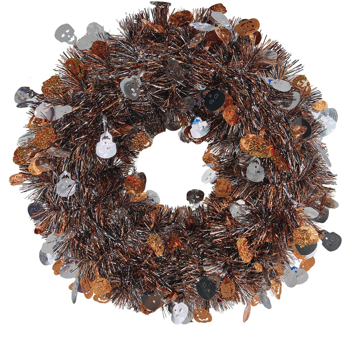 Halloween Tinsel Wreath Pumpkin & Skull Each | Woolworths