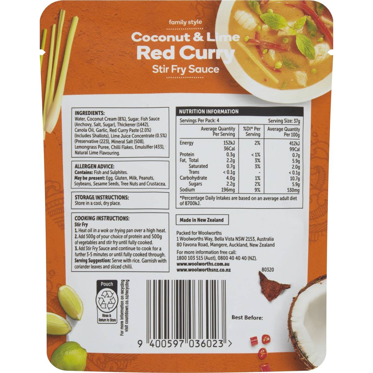 Woolworths Coconut And Lime Red Curry Sauce 150g Woolworths