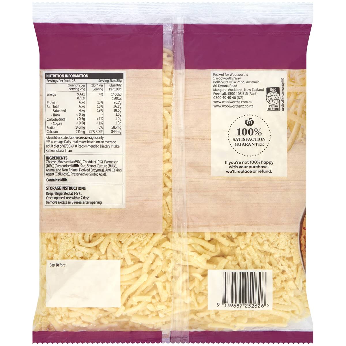 Woolworths Mozzarella Cheddar & Parmesan Shredded Blend 700g Woolworths