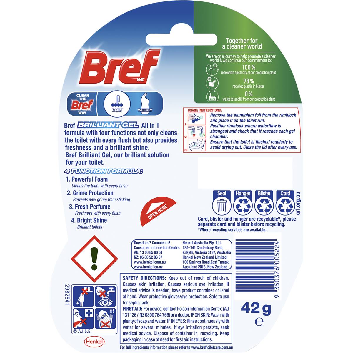 Bref Brilliant Gel Spring Rain Toilet Cleaner Block 42g Woolworths