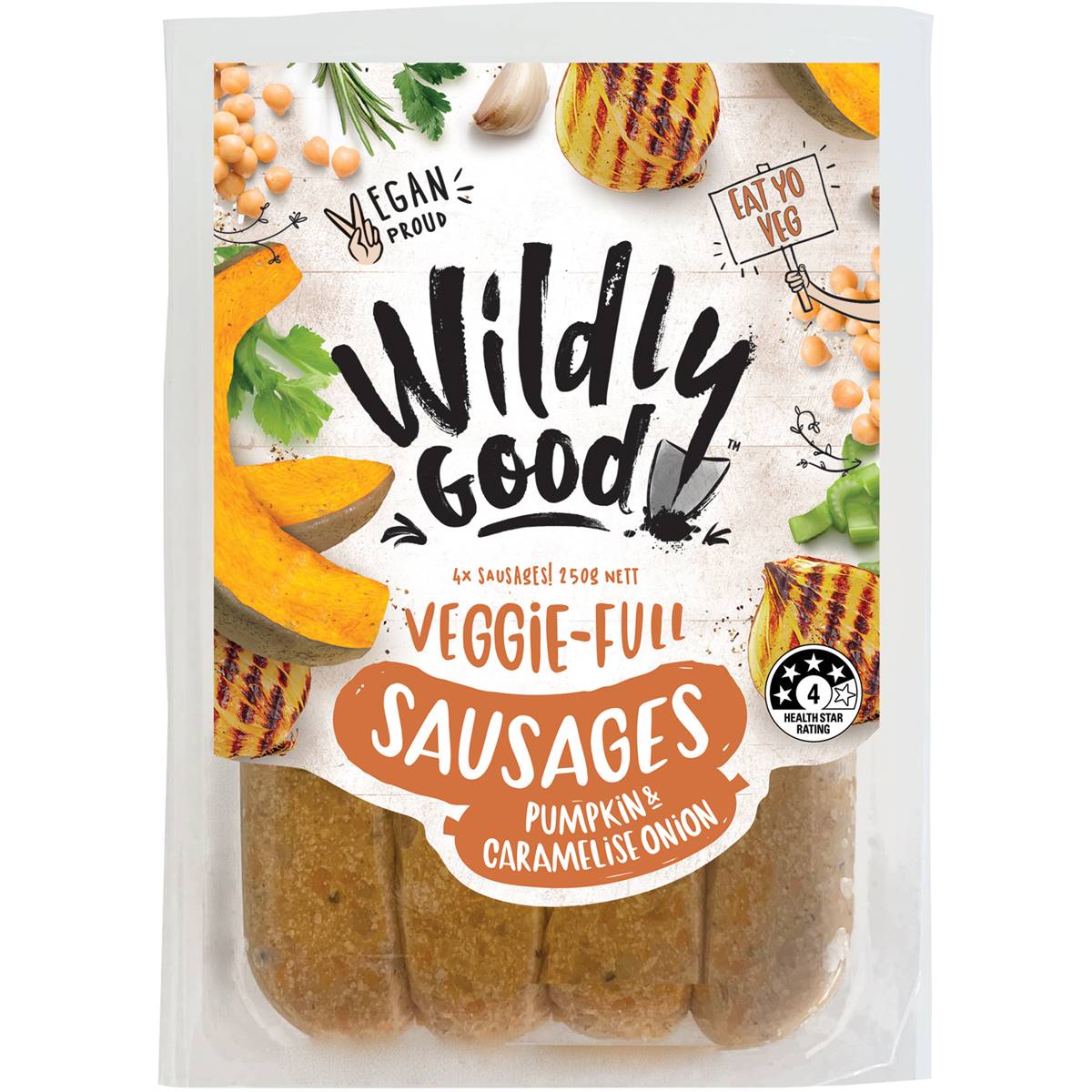 Wildly Good Veggie Full Sausages Pumpkin & Caramelised Onion 4 Pack
