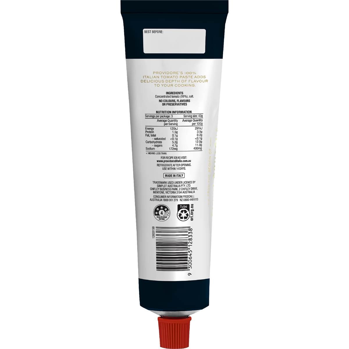 Providore Premium Tomato Paste Triple Concentrate 130g Woolworths