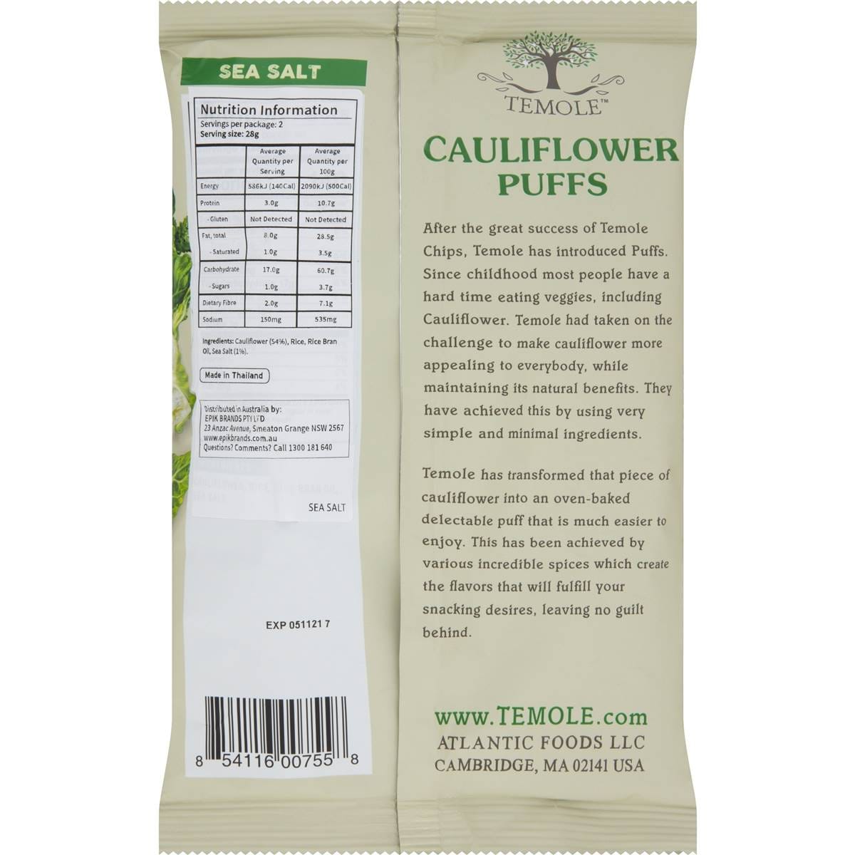 Temole Cauliflower Puffs Sea Salt 56g Woolworths