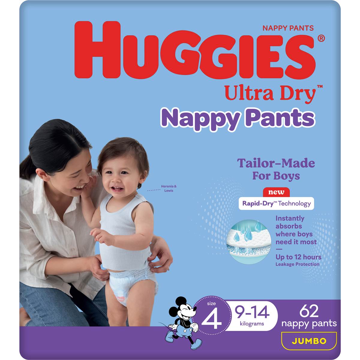 Huggies Ultra Dry Nappy Pants Boys Size 4 (914kg) 62 Pack Woolworths