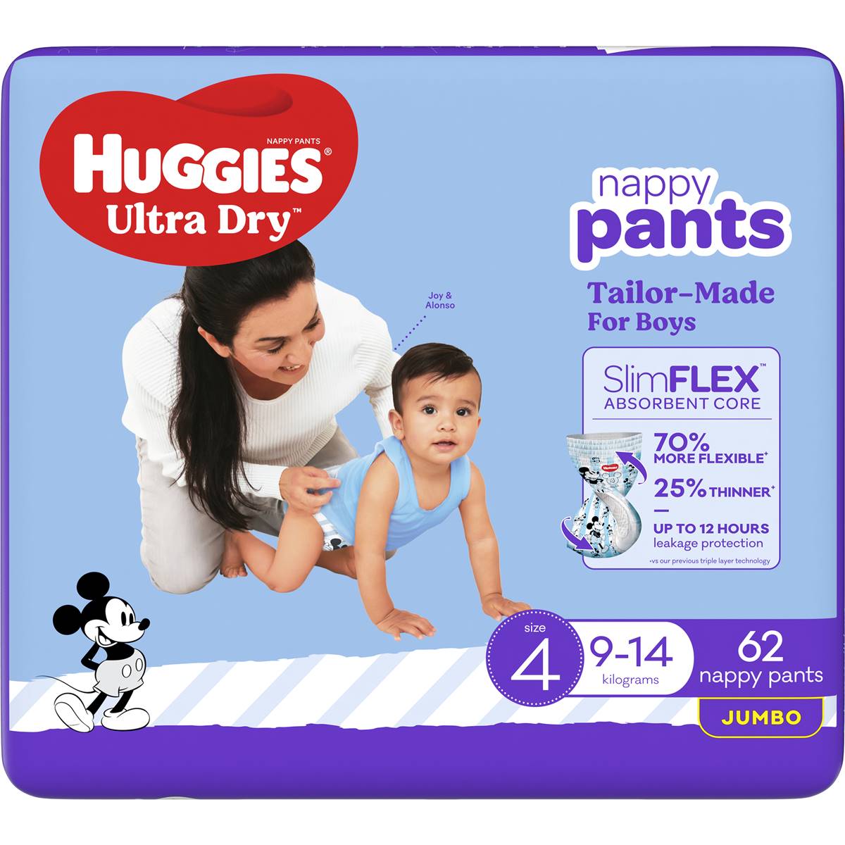 Huggies Ultra Dry Nappy Pants Boys Size 4 (914kg) 62 Pack Woolworths