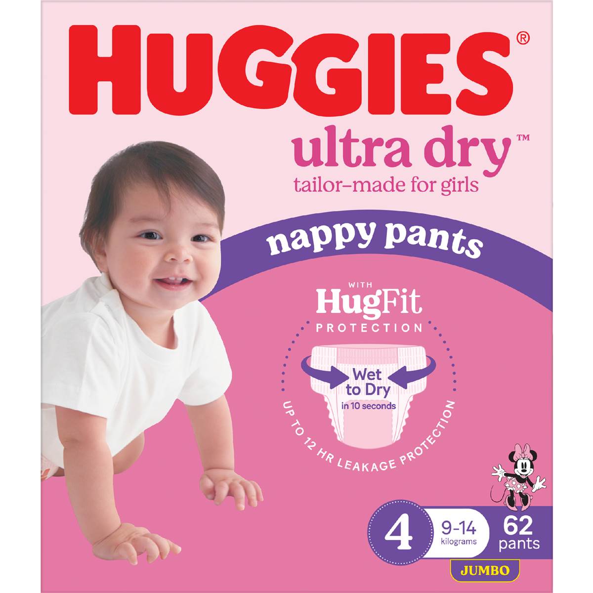 Huggies Ultra Dry Nappy Pants Girls Size 4 (914kg) 62 Pack Woolworths
