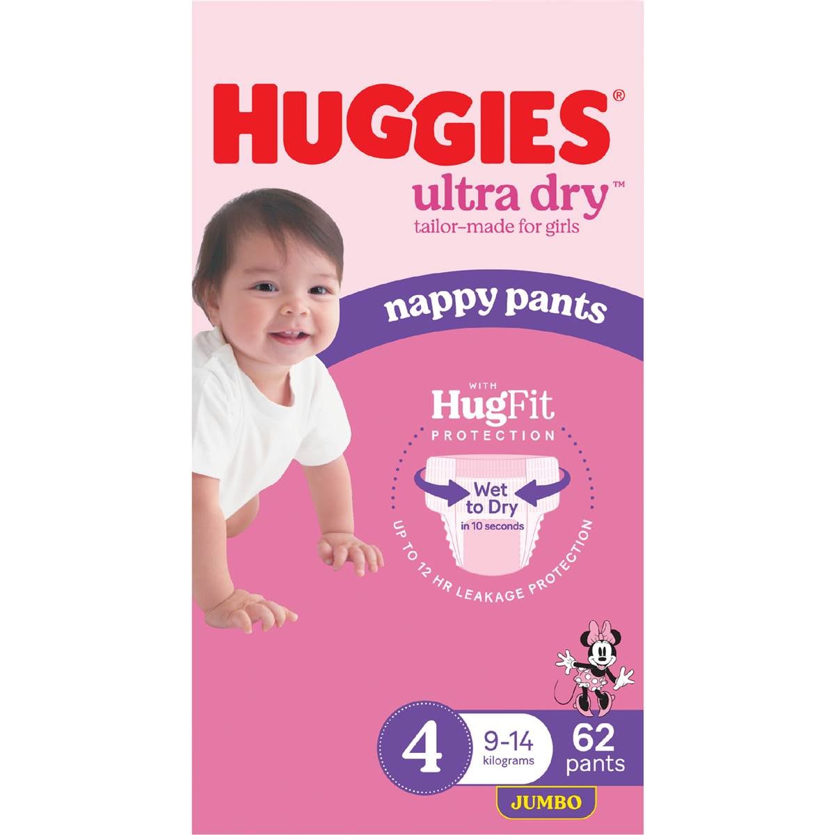 Huggies Ultra Dry Nappy Pants Girls Size 4 (914kg) 62 Pack Woolworths