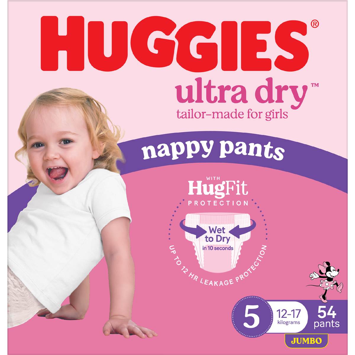 Huggies Ultra Dry Nappy Pants Girls Size 5 (1217kg) 54 Pack Woolworths