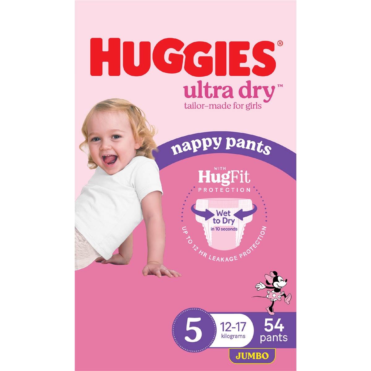 Huggies Ultra Dry Nappy Pants Girls Size 5 (1217kg) 54 Pack Woolworths