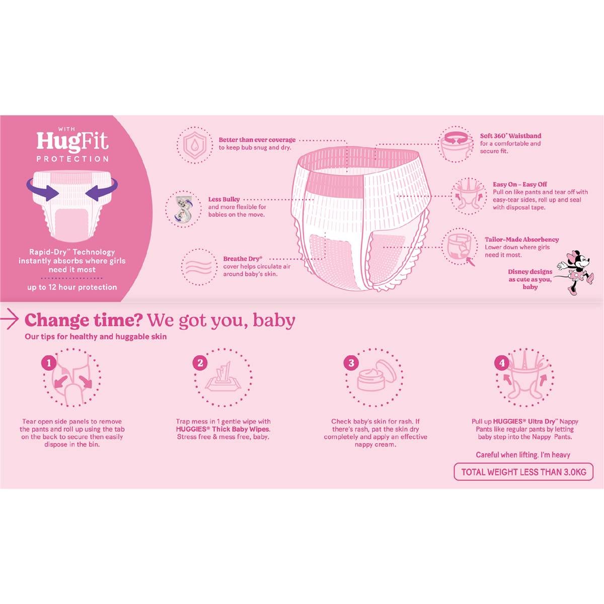 Huggies Ultra Dry Nappy Pants Girls Size 5 (1217kg) 54 Pack Woolworths