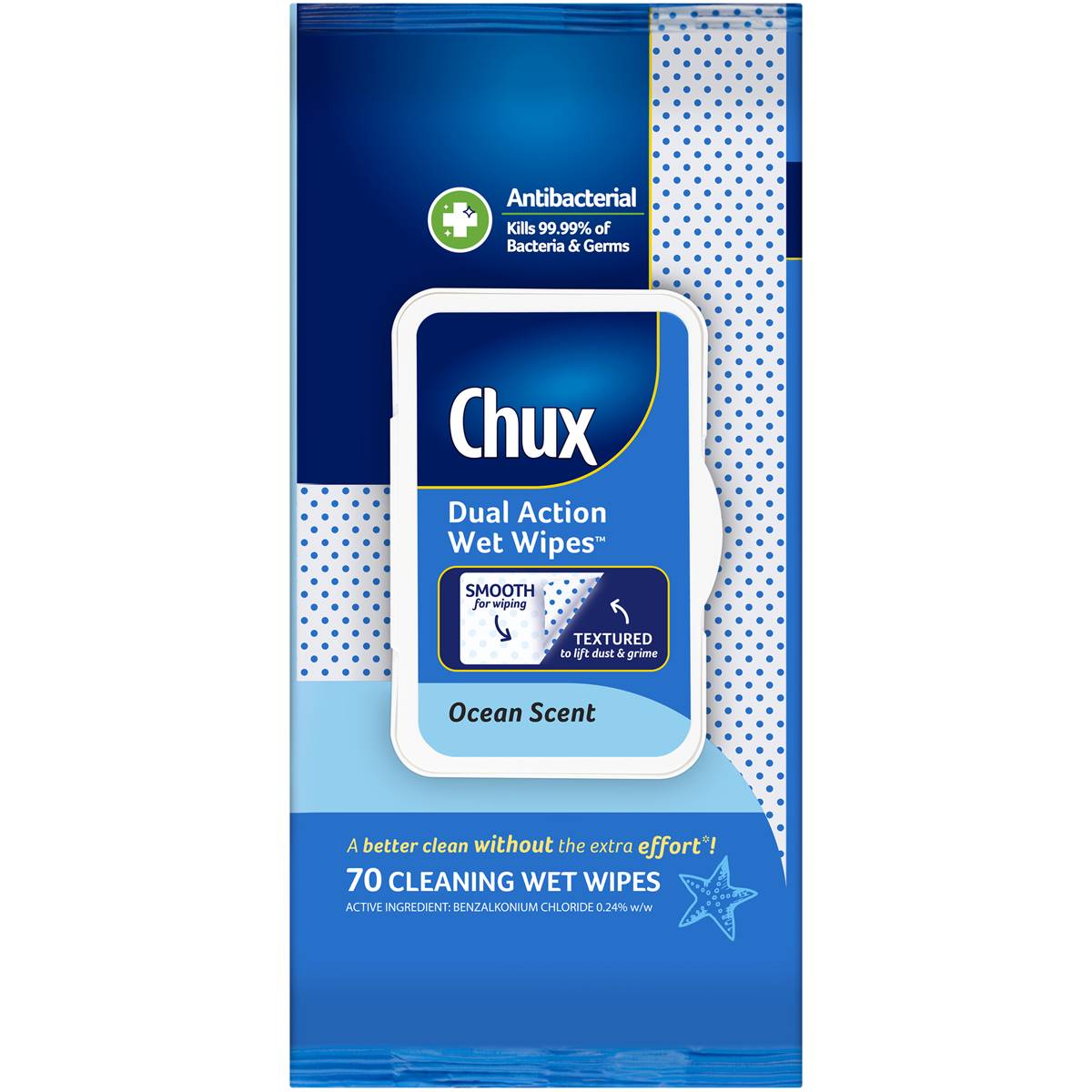 Chux Dual Action Wet Wipes Ocean Scent 70 Pack Woolworths