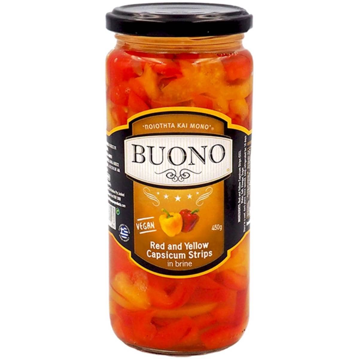 Buono Red And Yellow Capsicum Strips In Brine 450g Woolworths