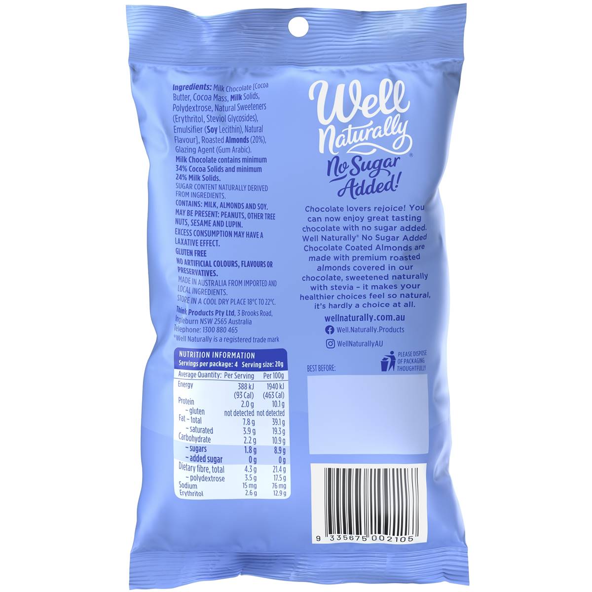 Well Naturally Milk Choc Almonds 80g Woolworths