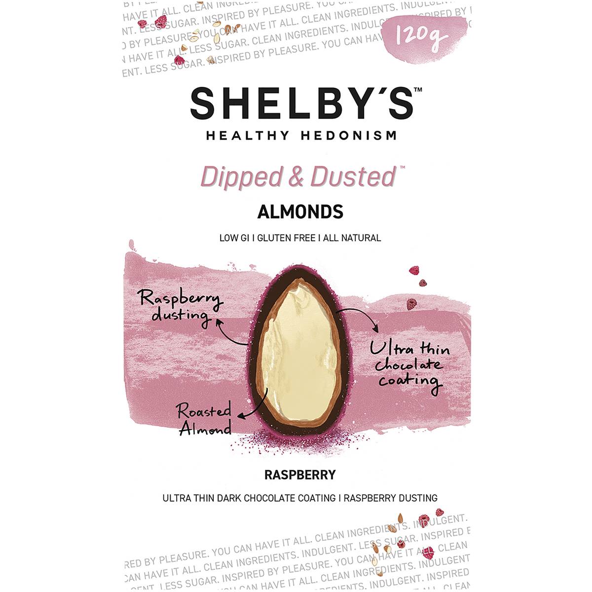 Shelby's Dipped & Dusted Almonds Raspberry Dark Chocolate 120g Woolworths