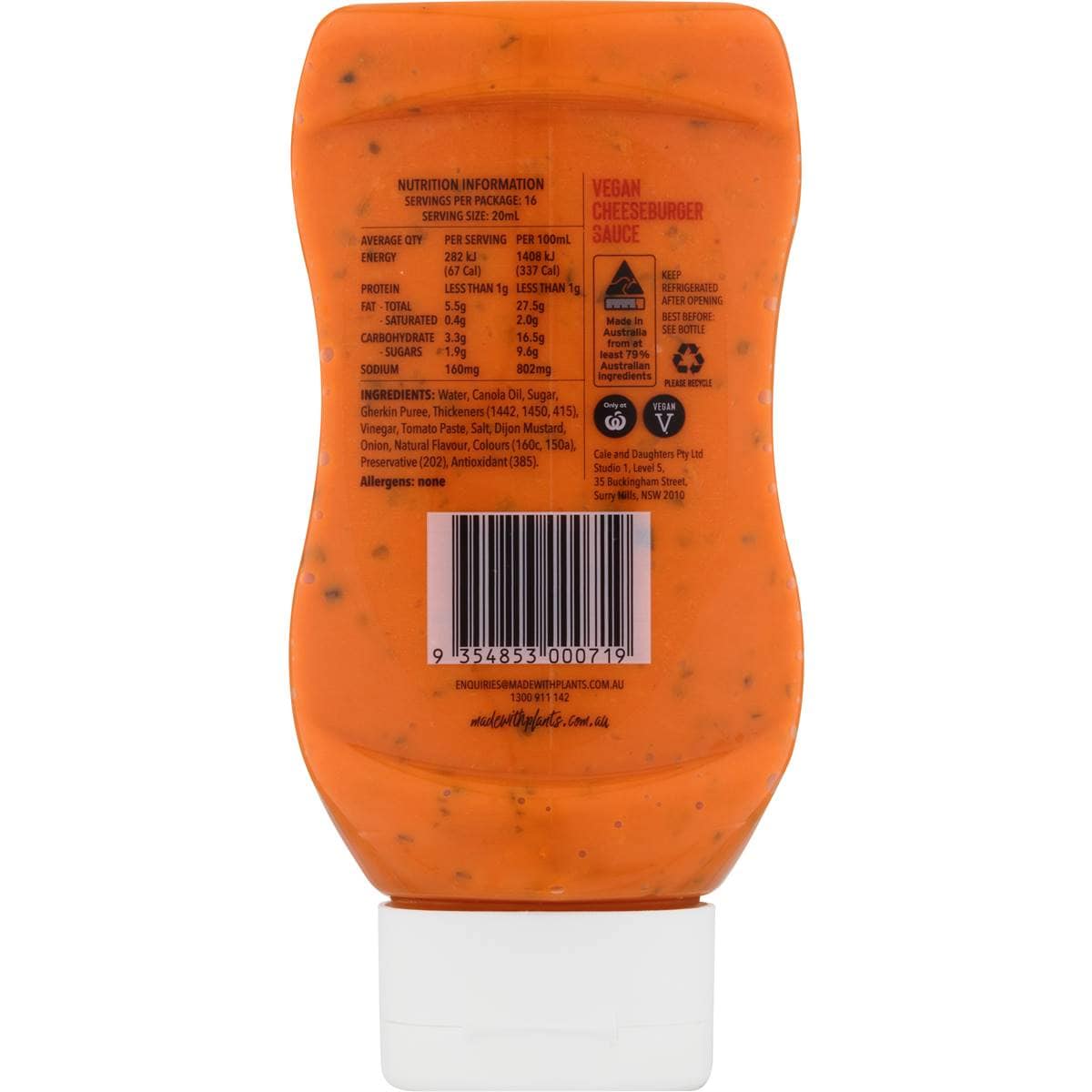 Made With Plants Cheese Burger Sauce Vegan 320ml Woolworths