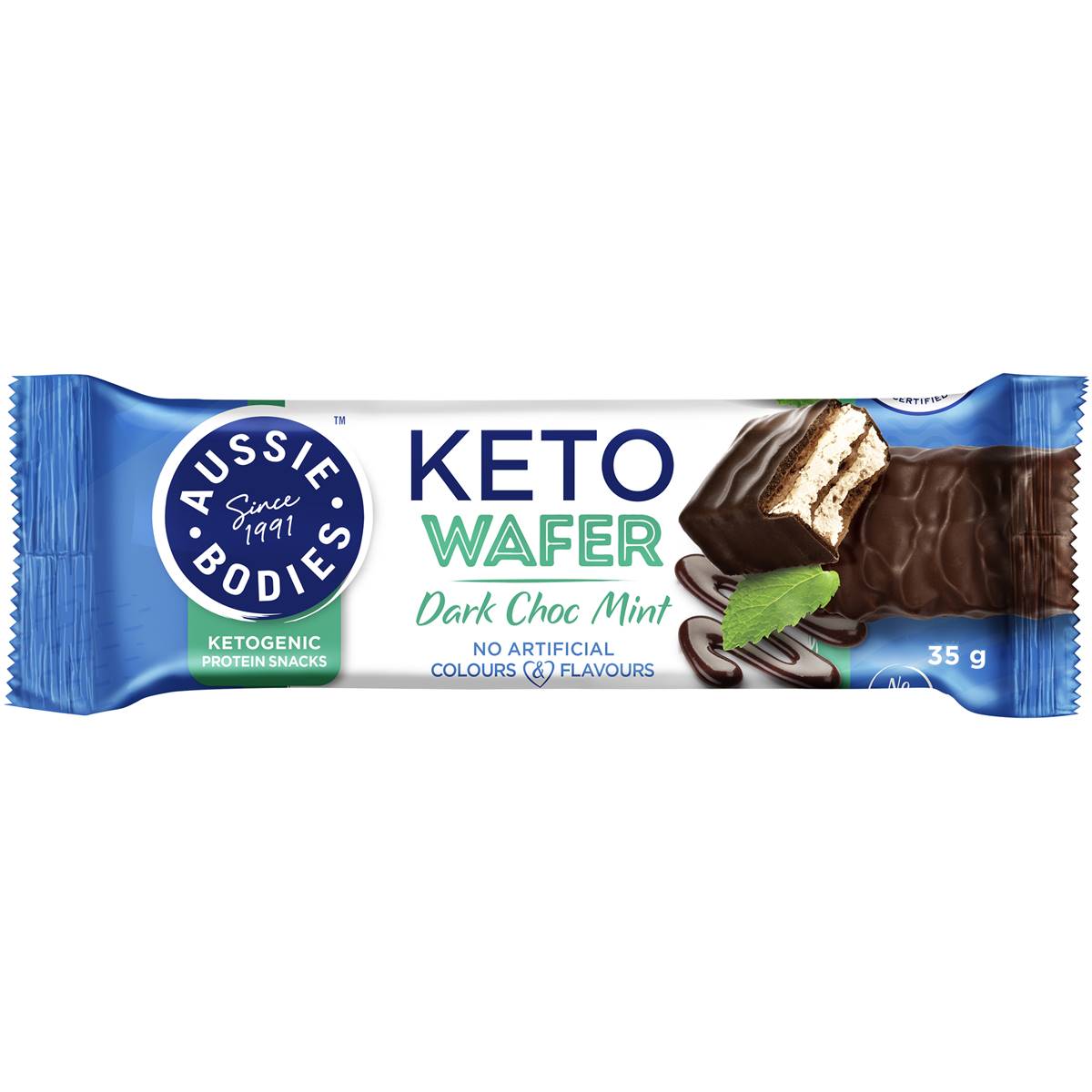 Aussie Bodies Keto Bar Dark Choc Mint Wafer 35g Woolworths